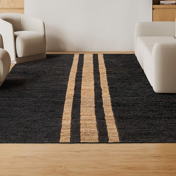 Olivier Rustic Beach House Wide Ticking Stripe Jute Area Rug